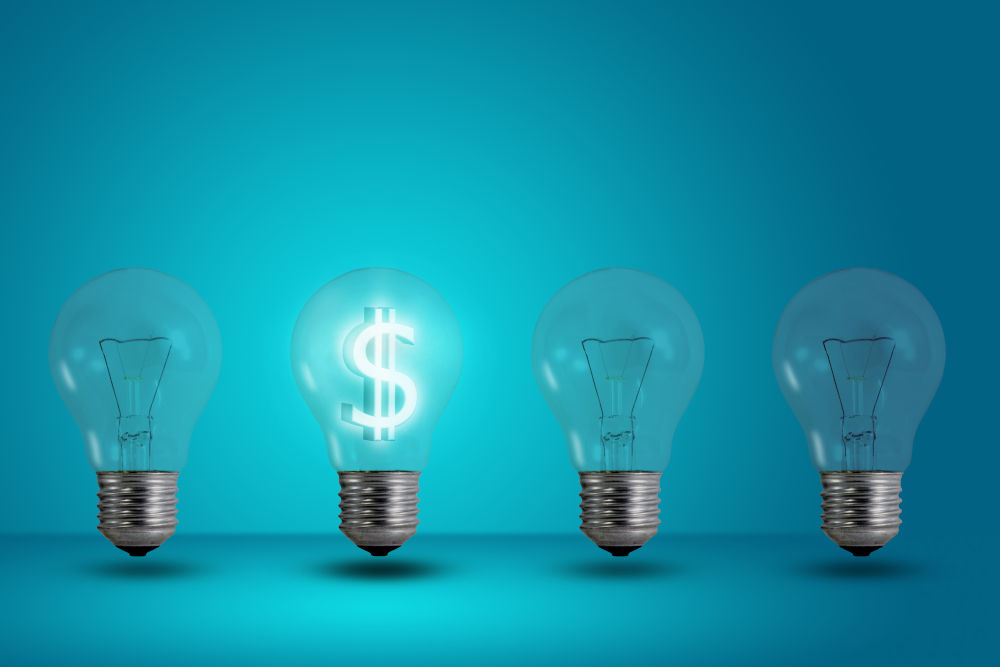 Lightbulbs with dollar signs for filament