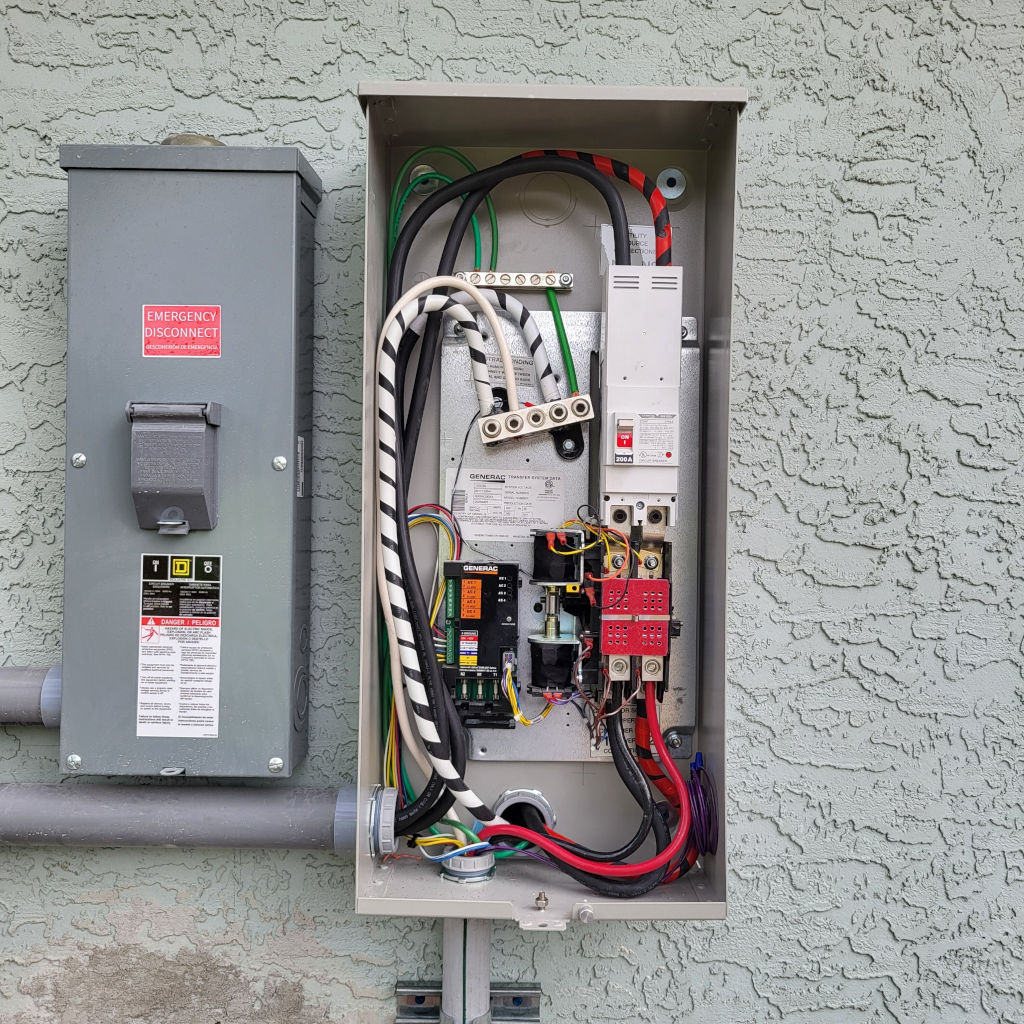 Electrical panel connected to a generator